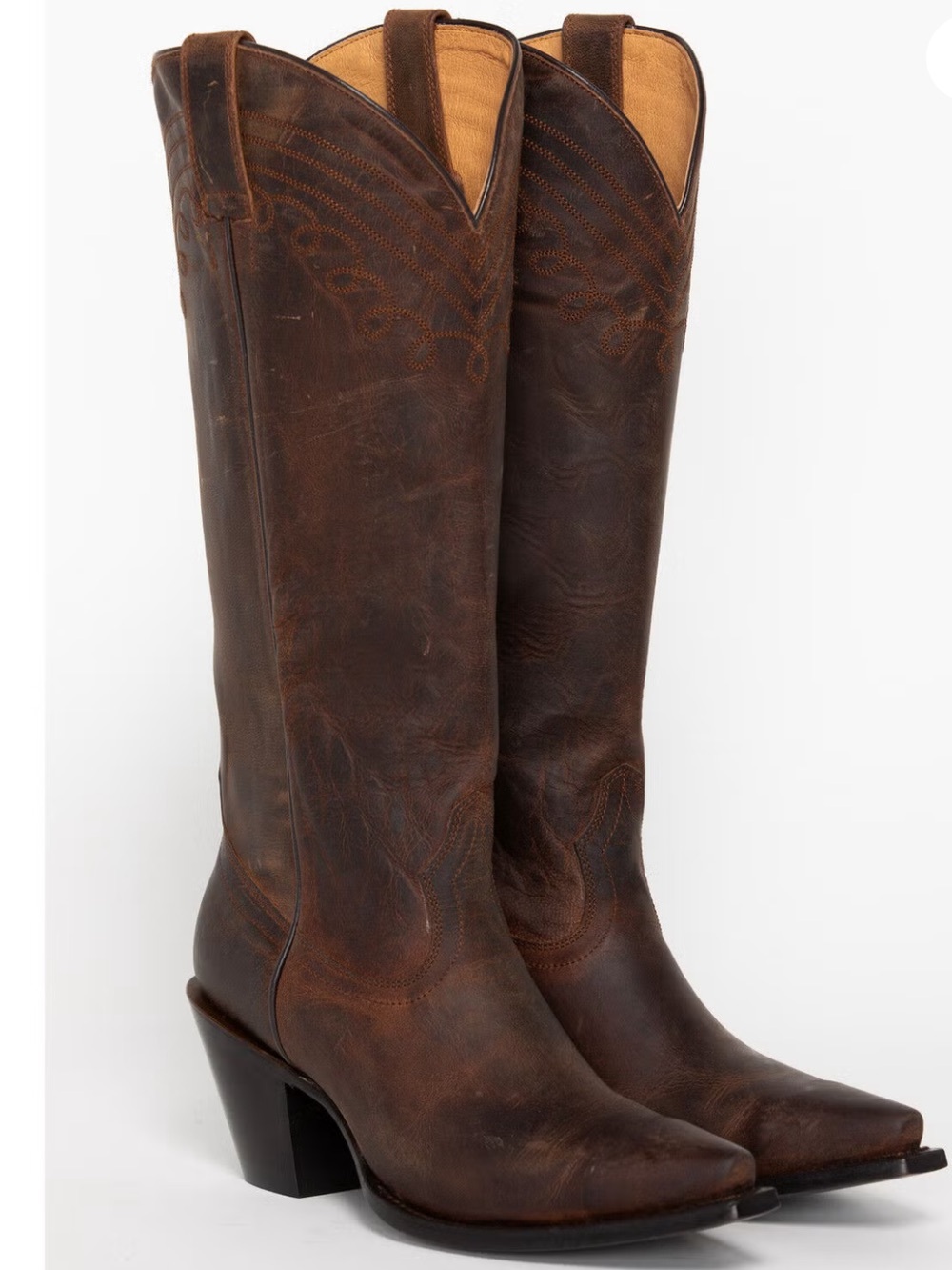 Shyanne Dark Brown Distressed Leather Cowboy Knee Boots - Picture 2 of 6